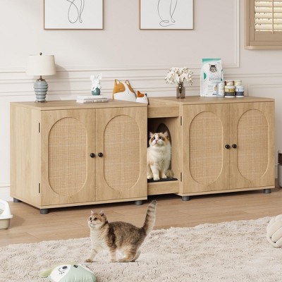 55" Double Cat Litter Box Enclosure for 2 Cats, Modern Self Cleaning Extra Large Hidden Cat Litter Box Furniture