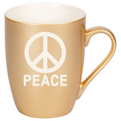 100 North Vegas Gold Metallic Finish, 10 Ounce, Comfortably Fits Your Hands, New Bone China Coffee Tea Cup Mug, Peace Sign