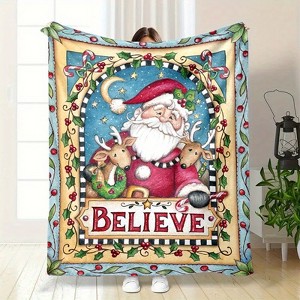 Lomsoe Cute Santa Claus and Reindeer Print Flannel Blanket - All Seasons Soft Cozy Warm Throw Blanket for Bed, Napping, Camping, Travel, Office - 1 of 4