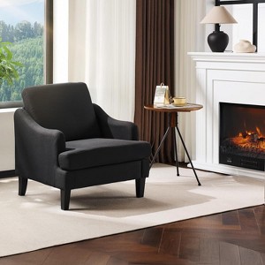 VINGLI Linen Fabric Accent Chair Black, Modern Upholstered Armchair, Comfy Sofa Chair Living Room Bedroom Furniture for Apartment - 1 of 4
