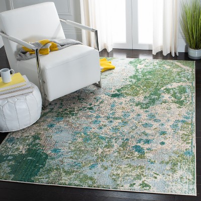 Green and Blue Abstract 4' x 6' Synthetic Area Rug