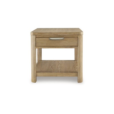 Light Brown Rectangular Wood End Table with Storage