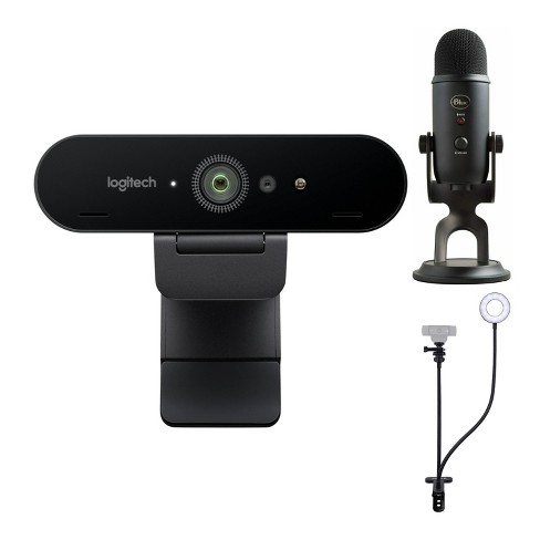 Logitech 4k Pro Webcam, Blue Microphones Yeti Blackout, Ring Light