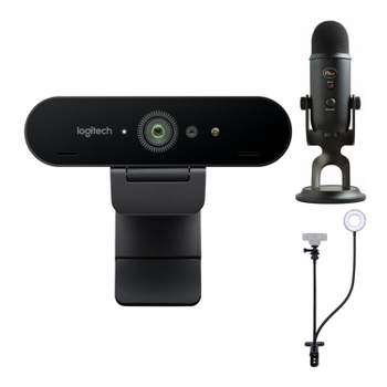 Logitech 4K Pro Webcam, Blue Microphones Yeti Blackout, Ring Light, Webcam Stand