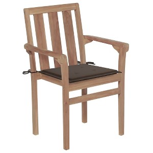 vidaXL 6-Pack Solid Teak Wood Stackable Patio Chairs-Taupe Cushions-Outdoor/Indoor Use-Garden/Office 22.8" x 19.7" x 35" - 1 of 4