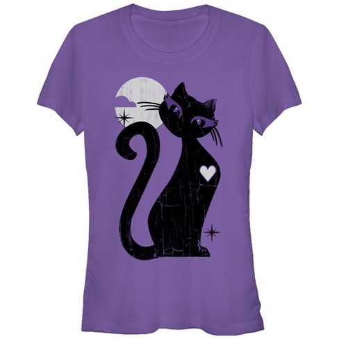 Juniors Womens Lost Gods Halloween Full Moon Cat Heart T-Shirt - image 1 of 3