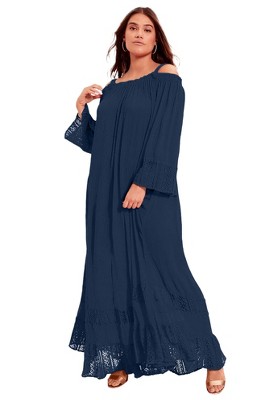 June + Vie by Roaman's Women's Plus Size Off-The-Shoulder Maxi Dress