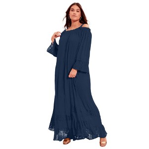 June + Vie by Roaman's Women's Plus Size Off-The-Shoulder Maxi Dress - 1 of 4