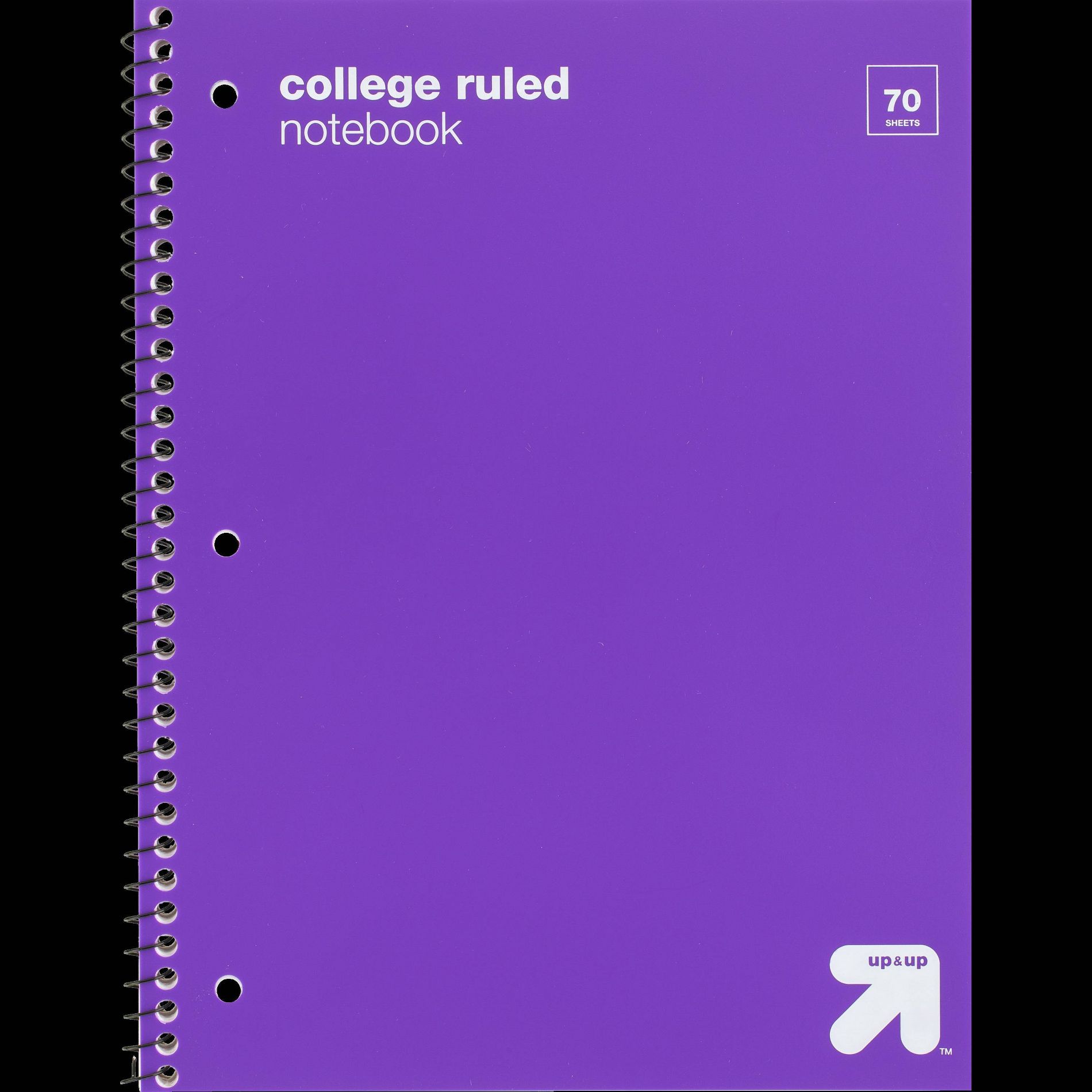 College Ruled Purple 1 Subject Flexible Plastic Cover Spiral Notebook - up&up™: 70 Pages, 3 Hole Punched, Tween Audience