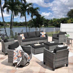 Ovios Tampa 8pc Wicker Outdoor Patio Furniture Conversation Sofa Set with Swivel Chairs and Cushions - 1 of 4