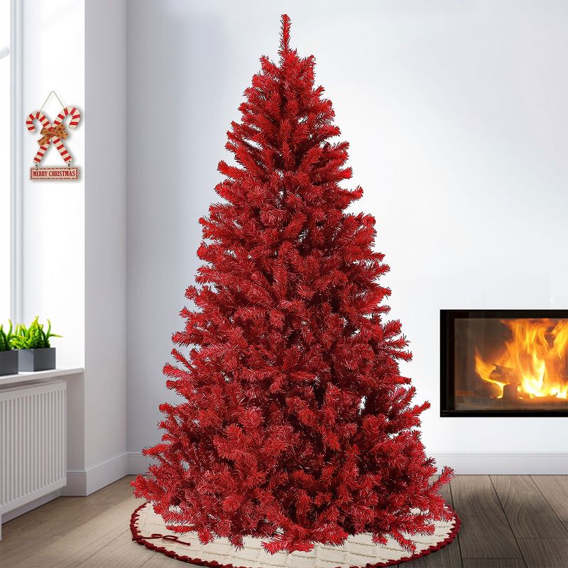 National Tree Company 7.5 Foot Full Bodied Unlit Colorful Celebration Artificial Christmas Holiday Tree with 1,309 Branch Tips, & Metal Stand, Red, 5 of 6