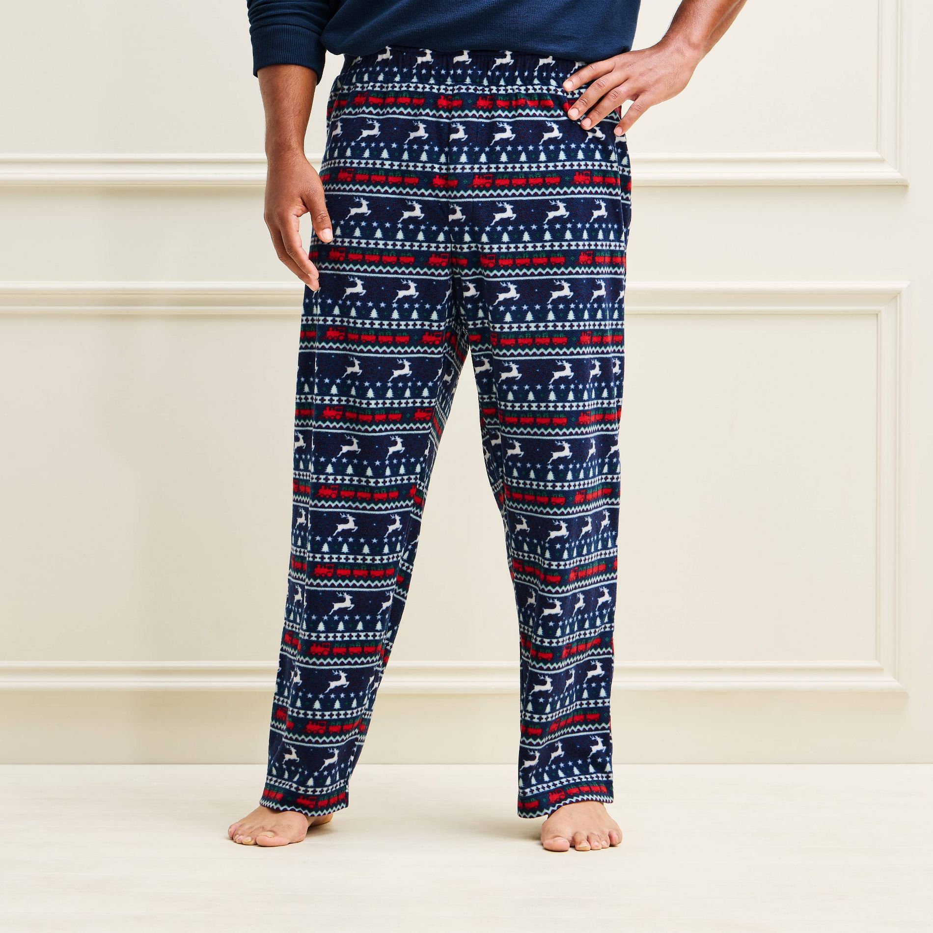 Men's Holiday Reindeer Fleece Matching Family Pajama Pants - Wondershop™ Navy Blue