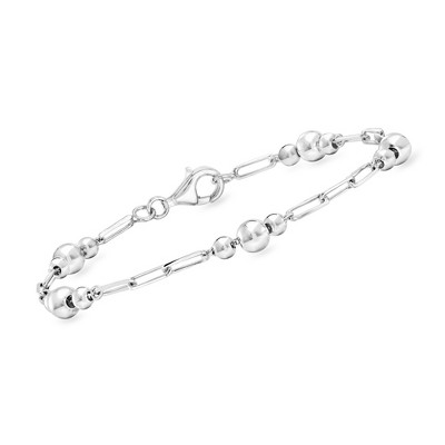 Ross-Simons Sterling Silver Bead and Paper Clip Link Bracelet