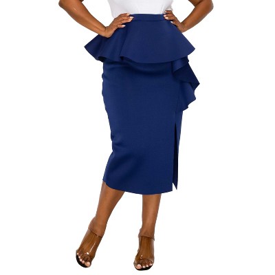 L I V D Women's Ruffled Peplum Neoprene Midi Skirt