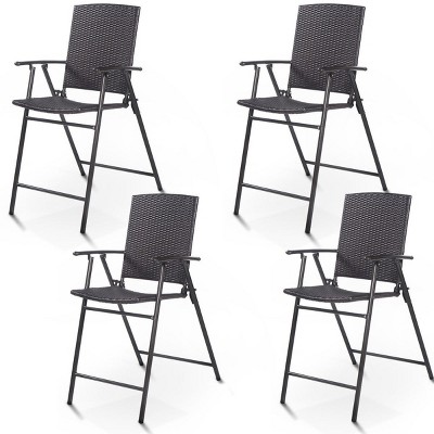 Costway 4 PCS Folding Rattan Wicker Bar Stool Chair Indoor &Outdoor Furniture Brown