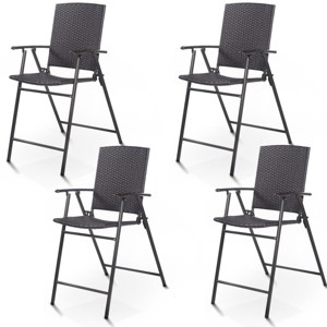 Costway 4 PCS Folding Rattan Wicker Bar Stool Chair Indoor &Outdoor Furniture Brown - 1 of 4