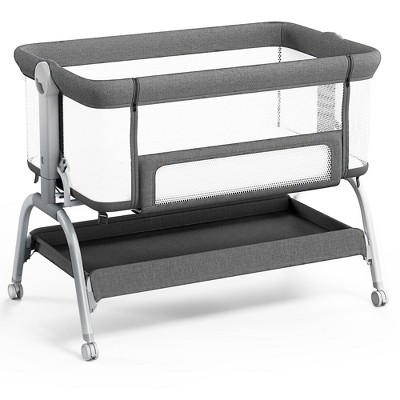 BabyBond Portable Baby Bassinet Crib with Mattress, All-Mesh Beside Sleeper on Wheels 6 Height Adjustable