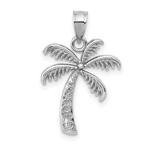Black Bow Jewelry 14k White Gold Palm Tree Pendant, 14 x 22mm - 1 of 4