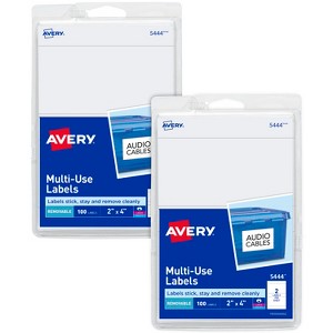 Avery Printable All-Purpose Removable Labels, 2" x 4", White Labels, 2 Packs, 200 Customizable Blank Labels Total (7827) - 1 of 4
