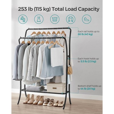 Ink Black Double Rod Clothes Rack with Shelves and Hooks