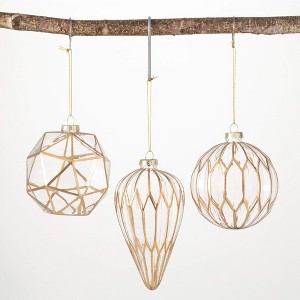 6"H  4"H and 4"H Sullivans Modern Gold and Glass Ornaments - Set of 3  Clear Christmas Ornaments - 1 of 2