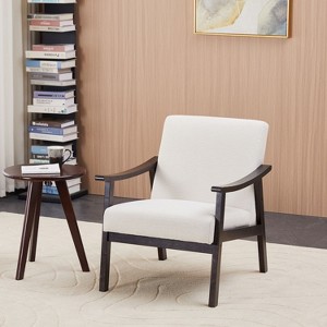 KTMBDW Mid Century Modern Accent Chair with Wood Frame, Upholstered Living Room Chairs, Reading Armchair for Bedroom Sunroom - 1 of 4