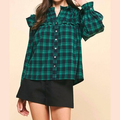 Women's Ronda Plaid Ruffle Trim Blouse - PINCH