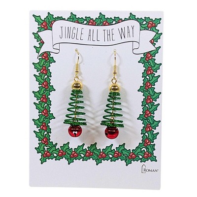 Roman 1.5 Inch Jingle Bell Tree Earring Christmas Seasonal Holiday Jewelry , Pierced Bell (2PC)