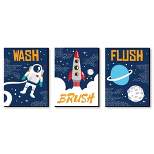 Big Dot of Happiness Blast Off to Outer Space - Kids Bathroom Rules Wall Art - 7.5 x 10 inches - Set of 3 Signs - Wash, Brush, Flush