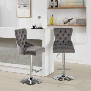 NicBex Set of 2 Velvet Swivel Bar Stools, Adjustable Height, Thick Tufted Back & Gold Trim Bar Chairs for Kitchen Island Home Pub - 1 of 4