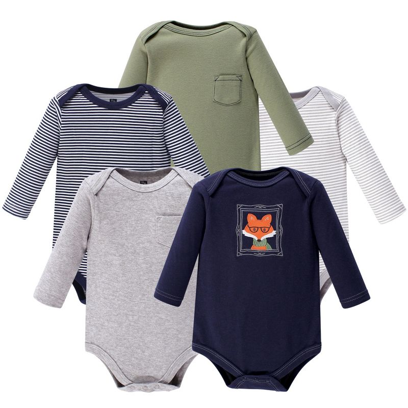 Hudson Baby Infant Boy Cotton Long-Sleeve Bodysuits 5pk, Mr Fox, 1 of 8