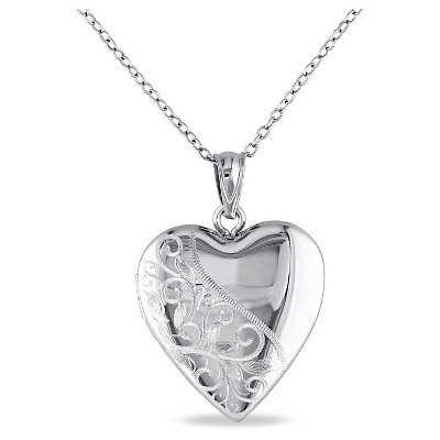 Women's Diamond Heart Pendant Chain Necklace in Sterling Silver - Silver