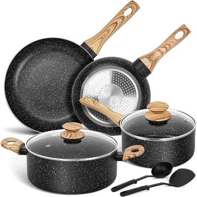 Michelangelo 8pc Granite Non Stick Pots and Pan Set with Lid
