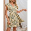 Women's Summer Swing Mini Dress Floral V Neck Short Sleeve Backless A-Line Flare Short Dress - 3 of 4
