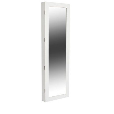 Mind Reader Slim Locking Jewelry Cabinet with LED Lighting, White