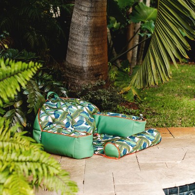 Green Tropical Palm Bean-Filled Pool Lounger with Headrest