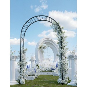 7.8FT Iron Art Sandblasted Gardening Flower Stand Arch with Ground Stakes,Elegant Metal Garden Trellis for Climbing Plants, Flowers, and Outdoor Decor - 1 of 3