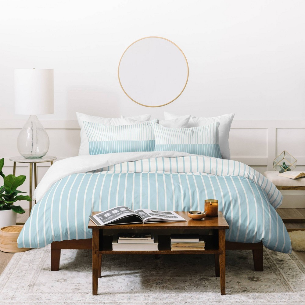 Photos - Bed Linen Deny Designs 3pc Full/Queen Colour Poems Colorblock Lines Duvet Cover and Pillow Sham Set Blue: Abstract Pattern, 300 Thread