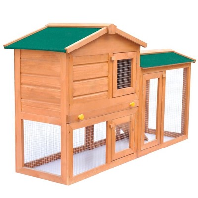 vidaXL Rabbit Hutch Bunny Cage with Pull Out Tray and Ramp Solid Wood Pine - Brown and Green