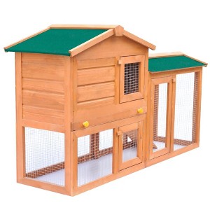 vidaXL Rabbit Hutch Bunny Cage with Pull Out Tray and Ramp Solid Wood Pine - Brown and Green - 1 of 4