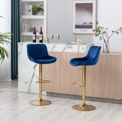 NicBex Velvet Swivel Bar Stools Set of 2,Adjustable Height Counter Stools with Gold Chrome Base,Bar Chairs with Footrest,Barstools for Home,Bar