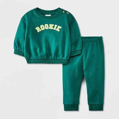 Image of Baby Graphic Fleece Sweatshirt & Jogger Pants - Cat & Jack™ Dark Green Newborn