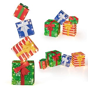 Costway Lighted Gift Boxes Set of 4 with Warm White LED Lights & Pre-Assembled Ribbons - 1 of 4