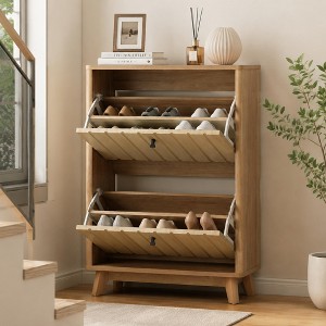 JVNOXK Slim Tilt-Out Shoe Cabinet with Adjustable Shelves, Mid