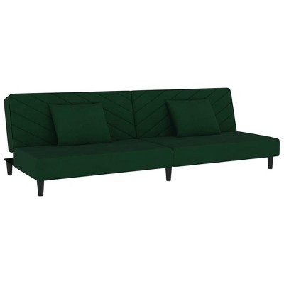 vidaXL 2-Seater Velvet Sofa Bed - Multifunctional Loveseat with Pillows, Convertible Day Bed, Wooden Frame, Comfortable Sleeper - Dark Green