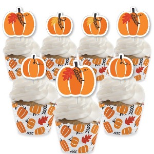 Big Dot of Happiness Fall Pumpkin - Cupcake Decoration - Halloween or Thanksgiving Party Cupcake Wrappers and Treat Picks Kit - Set of 24 - 1 of 4