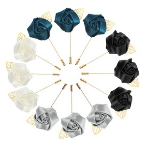 Unique Bargains Mens Golden Leaf Rose Lapel Boutonnieres Pin for Wedding 12 Pcs - 1 of 4