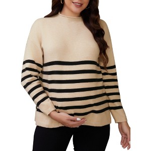 INSPIRE CHIC Womens Maternity Sweater Shirts Winter Split Mock Neck Blouse Knit Pullover Warm Long Sleeve Pregnancy Tops - 1 of 4