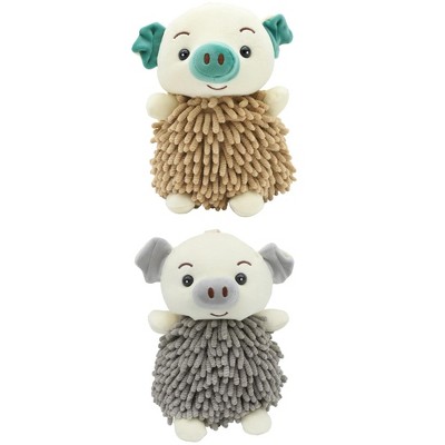 REGALWOVEN Bathroom Kitchen Cute Cartoon Piggy Chenille Soft Absorbent Hand Towel 2 Packs 7" x 11"