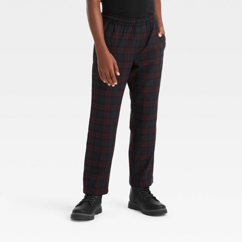 Boys' Woven Plaid Pull-on Pants - Art Class™ Maroon/navy Blue 6